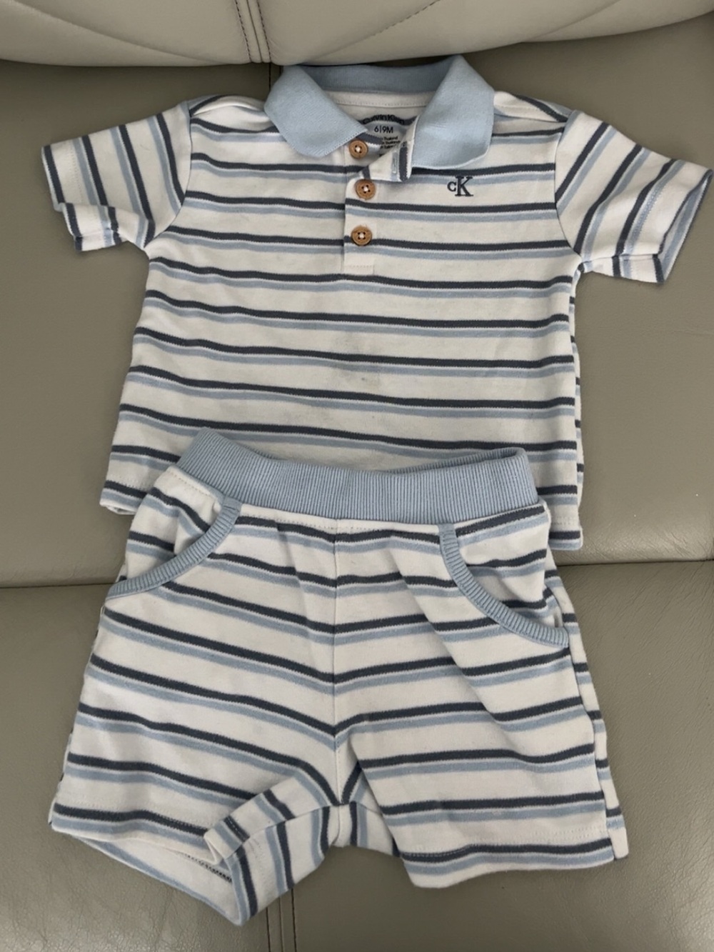 Calvin Klein Light Blue & White Striped Polo Set